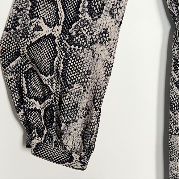 Rebecca Taylor Silk Tie-Waist Shirt Dress Long Sleeve Snakeskin Print 4 Gray - Picture 16 of 16
